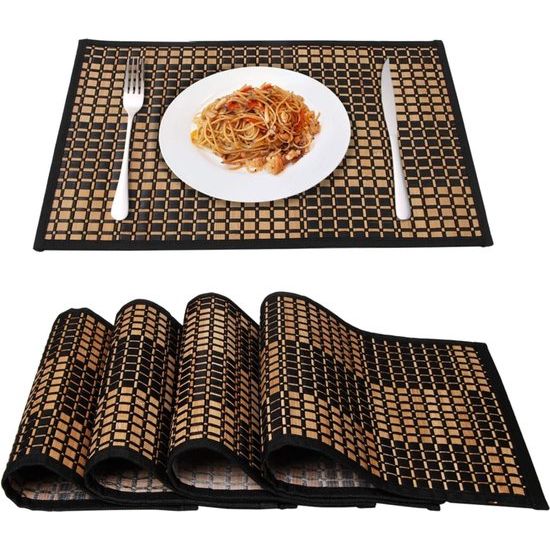 Bamboe placemats voor eettafel, placemats set van 4, vlekbestendige, hittebestendige placemats, duurzame en robuuste eetplacemats voor keukentafel (30 x 44 cm, zwart)