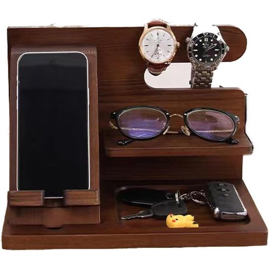 Couchbar houten telefoon mobiele houder docking station mobiele telefoon standaard portemonnee standaard & horloges organizer mannen Kerstmis cadeau echtgenoot echtgenote jubileum vader man idee gadgets