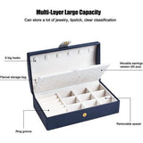 2-laags PU-opbergdoos voor ringen, oorbellen, armbanden, kettingen, reissieraden, organisator, geschenkdoos voor meisjes, vrouwen (blauw)