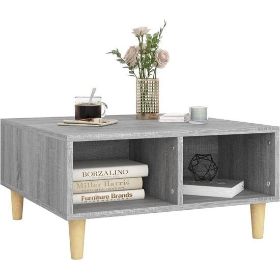 Salontafel, bijzettafel, woonkamertafel, koffietafel, koffietafel, theetafel, tafel, opbergtafel, woonkamer, grijs, sonoma, 60 x 60 x 30 cm, spaanplaat