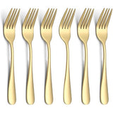 14 cm gouden dessertvorken 6-delig, roestvrij staal goud titanium plating gebaksvorkjes set, mini-taartvorken, aperitiefvorken voor thuis, bruiloft, feest, café, restaurant, vaatwasmachinebestendig