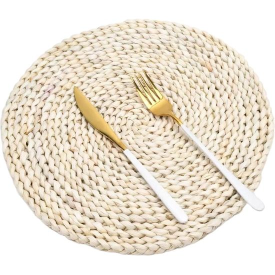 Placemat van zeegras - waterhyacint, set van 6 placemats, afwasbaar, 35 cm, rond (maïsschaal, 4 stuks)