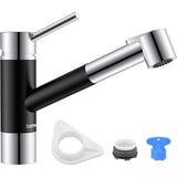 Keukenkraan 360 ° draaibare waterkraan uittrekbaar roestvrij staal geborsteld hogedruk eenhands wastafelarmatuur 2 straalsoorten mengkraan ( - chroom en matzwart)