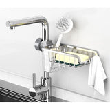 Waterkraan opbergrek, spoelorganizer aluminium, sponshouder keuken met afvoerkist, gootsteenorganizer, afdruiprek, gootsteen caddy organizer voor keuken, badkamer, toilet