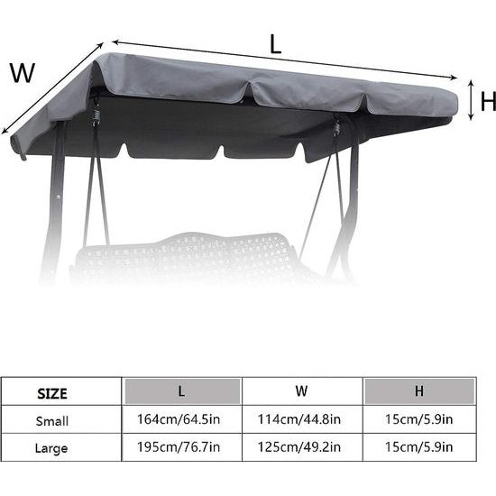 Vervangend dak voor schommelbank, 2-zits, schommelbank, dak, tuinschommel, hoes voor schommelbank, hangmat, waterdichte uv-bescherming dak voor schommelbank, outdoor, klein, grijs