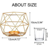 Theelichthouder, kaarsenhouder, metaal, goud, set van 2 geometrische theelichtjes, kaarsenstandaard, stompkaars, windlicht, modern, geo-decoratie voor tafeldecoratie, feest, bruiloft, woonkamer