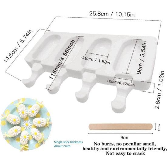 Siliconen ijslollyvormen, set met ijslolly's, ijsvormpjes, doe-het-zelf ijslolly's, ijsvormpjes met 50 houten steeltjes voor taartvorm, dessertvorm, Frozen dessertvormpjes (ijsvormen siliconen)