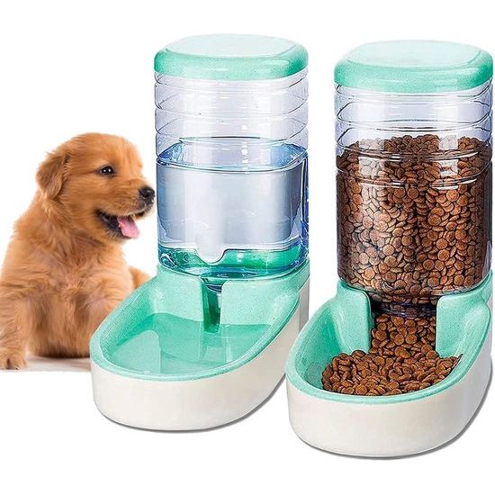 Automatische voederdispenser voor katten, honden, 2 eenheden, 3,8 l, voeder- en waterdispenser voor huisdieren (groen)