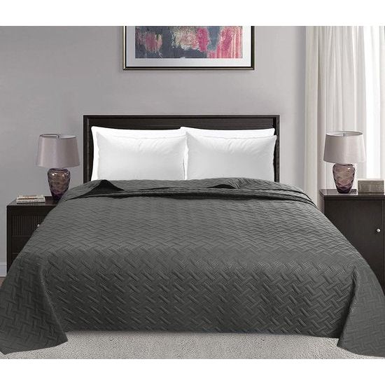 WOLTU - Sprei, bedsprei met geometrisch patroon - slaapkamer woondeken, zacht en huidvriendelijk - dekbed van microvezel met ultrasoon genaaid en gewatteerde deken - 220x240 cm, donkergrijs