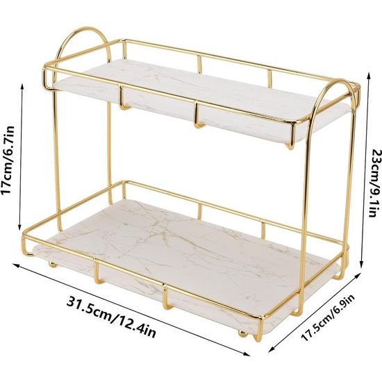 Badkamer-opbergrek, goud-wit, 2 niveaus, make-uprek, menselijke structuur, antislip toonbank-organizer (groot) Badkamer opbergrek, goud-wit, 2 niveaus, make-uprek, menselijke structuur, antislip toonbank-organizer (groot)