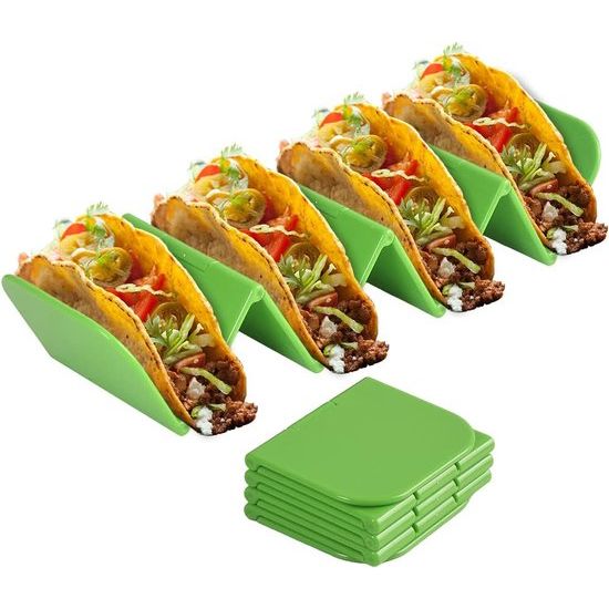 Opvouwbare taco-houder, voor zachte en harde taco-schalen, taco-standaard voor maximaal 3 of 4 taco's, taco-tablethouder van kunststof, ruimtebesparend, vaatwasmachinebestendig, 2 stuks