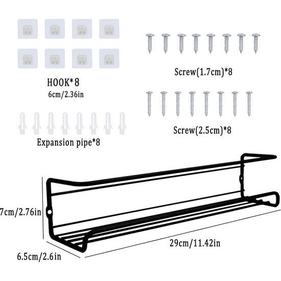 4 stuks keukenrek organizer, kruidenrek, metaal, kruidenrek, zonder boren, zelfklevende keukenkast om op te hangen, Sticky Spice Organizer 29 x 6 x 6,5 cm, zwart