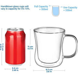 ecooe Dubbelwandige latte macchiato-glazen, set van 2 stuks, van borosilicaatglas, koffiekopjes, 350 ml, koffieglas, theeglazen met handvat, voor cappuccino, latte macchiato, thee, ijs, melk, bier