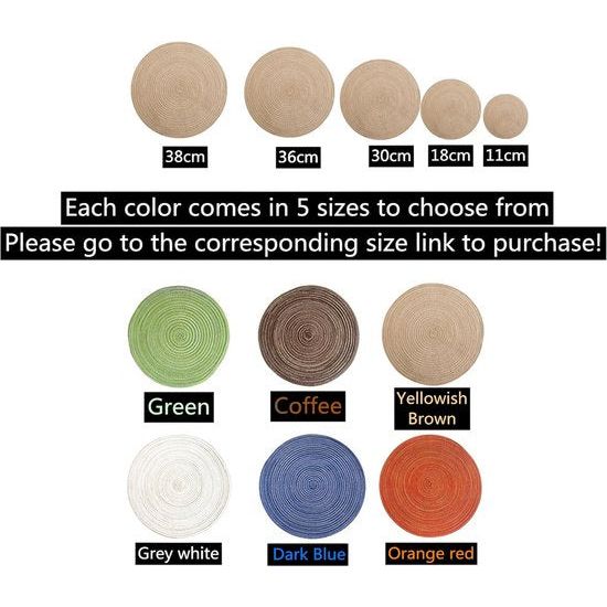 Placemats, wasbare placemats, ook als onderzetters, koffiemat, ronde antislip placemats, eettafel, Europese stijl, natuurlijk materiaal, tafelmat van handgeweven stof (beige-30cm-6st)