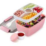 Lunchbox voor volwassenen, 2000 ml, grote lunchbox met vakken, voor volwassenen, 2-traps slabox om mee te nemen, duurzaam, lekvrij, BPA-vrij, broodtrommel voor werk/picknick (roze)