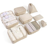 Packing Cubes, kofferorganizer, kledingtassen, schoenentas, reisorganizer, verpakkingskubus, cosmetica, reisorganizer, paktassen voor koffer (8-delig, beige)