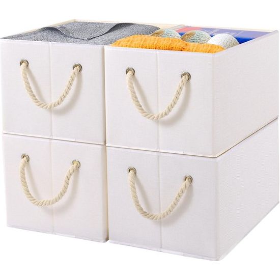 Opbergdoos, opvouwbare opbergdozen zonder deksel, open plank voor slaapkamer, woonkamer, kinderkamer, badkamer, 33 x 23 x 20 cm (wit, 4 stuks)