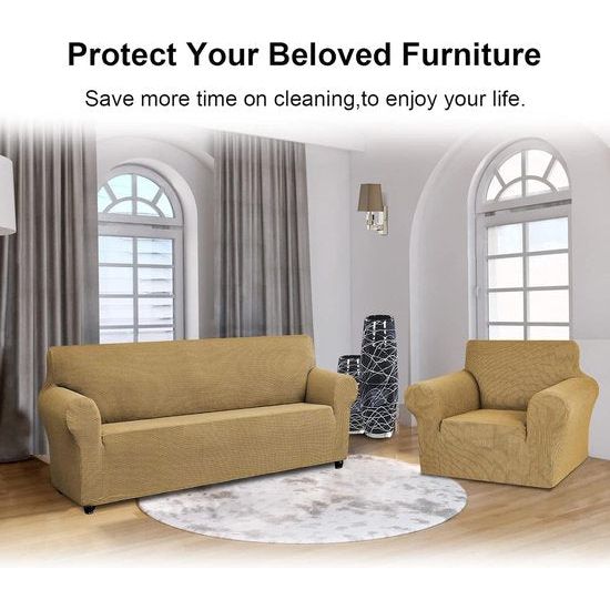 Bankhoes 1-zits - Stoel Sofa Cover - Elastic Stretch Spandex Hoes - Antislip Wasbare Protector en Cover met armleuningen - Camel