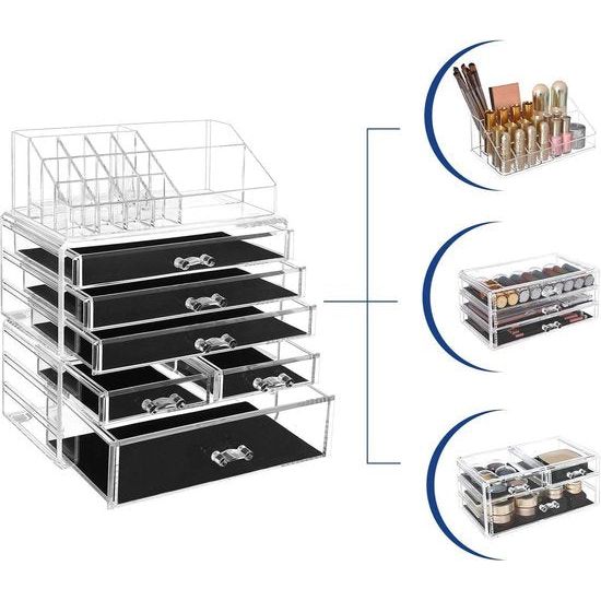 SONGMICS Cosmetica-organizer van acryl voor opslag in de badkamer in de slaapkamer van lippenstift sieraden nagellak (3 delen)