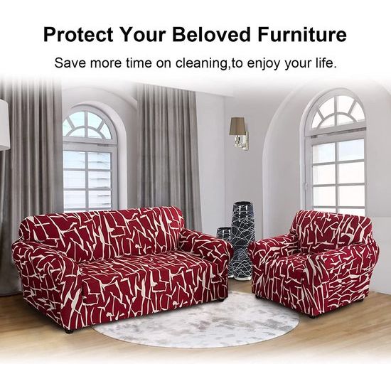 Sofa Cover 2-zits Elastische Stretch Spandex Sofa gooit Sofa Covers antislip wasbare Sofa bescherming Sofa Cover Voor Sofa met armleuning, Abstracte Bourgogne