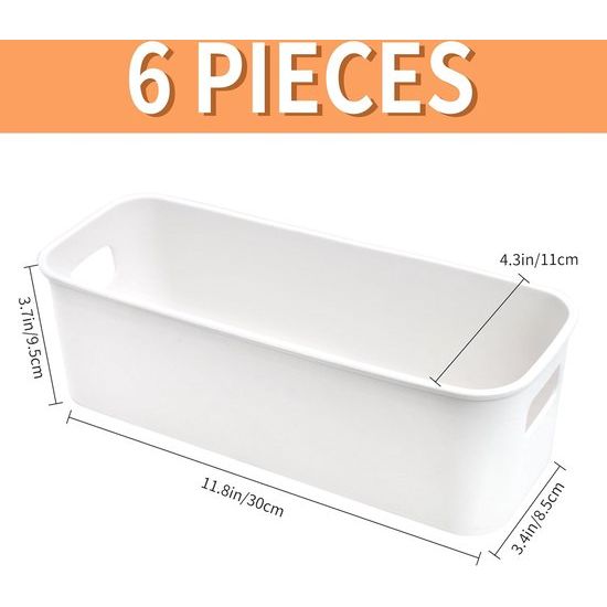 Opbergdoos, kunststof, 30 cm, 6 stuks, wit, kleine opbergmanden, dozen, nauwe opslag, organizer, box, manden, opslag voor keuken, badkamer, rek, kunststof doos
