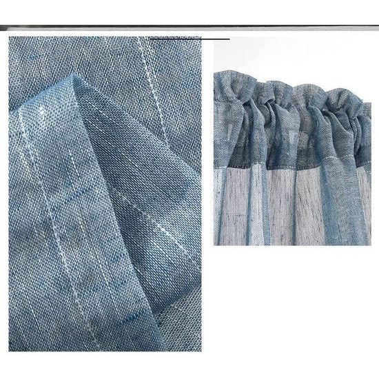 Vitrage linnenlook gordijn, lange moderne effen bistrogordijn - halftransparant, deurgordijnen, raamgordijn, keukengordijnen, korte gordijnen - BxH 132 x 183 cm, Blauw, 1 stuk