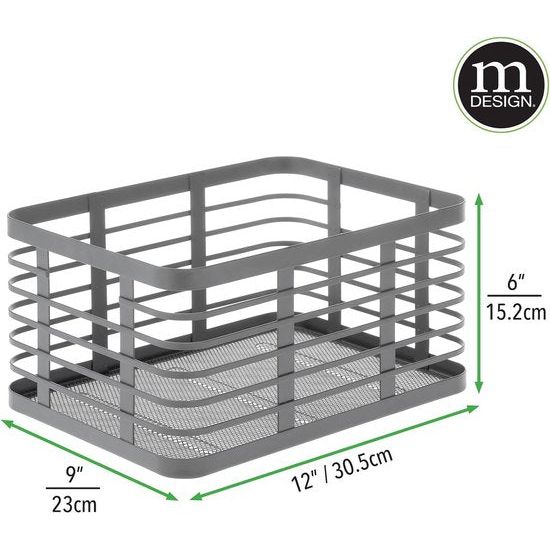 Universele mand voor het hele huis - Metalen opbergmand voor keuken, bijkeuken, badkamer enz. - Compacte en universele draadmand - Set van 3 - Grijs