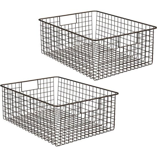 Opbergmand van metaaldraad – flexibel opbergsysteem voor de keuken, voorraadkamer enz. – grote en universele draadmand met handgrepen – set van 2 – bronskleuren