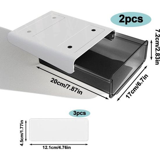 Lade onder bureau, 2 stuks, bureaulade, zelfklevende lade, verborgen lade, onderbouw, lade, bureau, zwart, bureauorganizer voor thuis en op kantoor