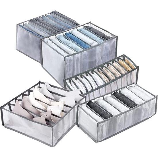 5 stks kast organisator, Jeans organisator, organisator, lade, lade organisator, Kledingkast, Opvouwbare Mesh opbergdoos, opbergdoos voor jeans, broeken, shirts, shirt en stropdassen