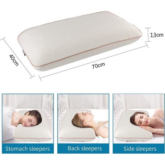 Hoofdkussen van traagschuim, nekkussen, ergonomisch slaapkussen, afneembaar en wasbaar kussensloop, wasbare kussensloop, voor zijslapers, rugslapers, herkend (70 x 40 x 13 cm)