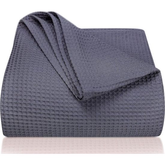 Premium sprei 240 x 260 cm XXL - wafelpiqué 100% katoen - lichte woondeken wafellook - katoenen deken als bedsprei, bankovertrek, bankdeken (antraciet)