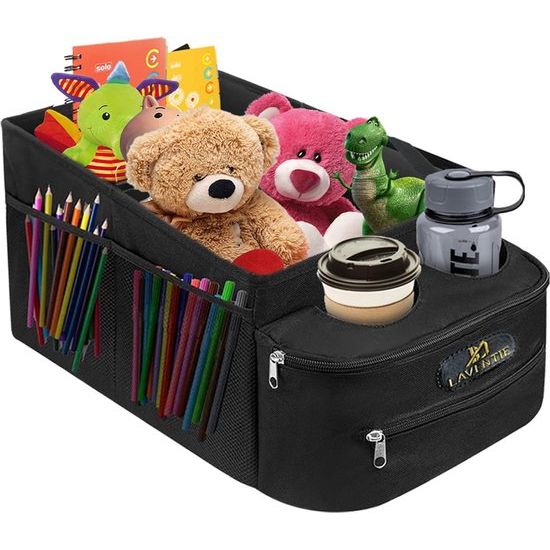 Auto-organizer kinderen/baby - opbergdoos voor achterbank met stoffen vak en bekerhouder - auto-accessoires om chaos te verminderen