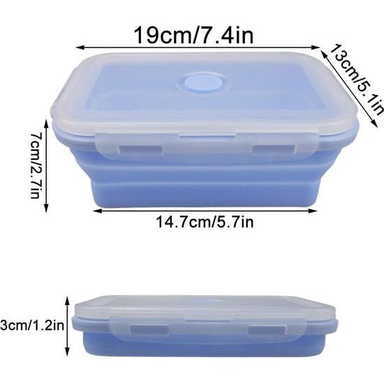 Set van 2 opvouwbare voedselbewaardozen met deksel, opvouwbare siliconen broodtrommel, BPA-vrij, opvouwbare voedselbewaarcontainers, siliconen opvouwbare container, voor kamperen, picknicken, wandelen, kantoor, keuken