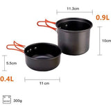 Campingserviesset voor 2 personen, aluminium pan, lichte pannenset, opvouwbare kookpan, outdoor kookset met pot, kom, pan voor camping, wandelen, trekking en wandelen