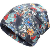 Beanie voor dames, lichte zachte jersey muts, bloemen, tulbandhoed