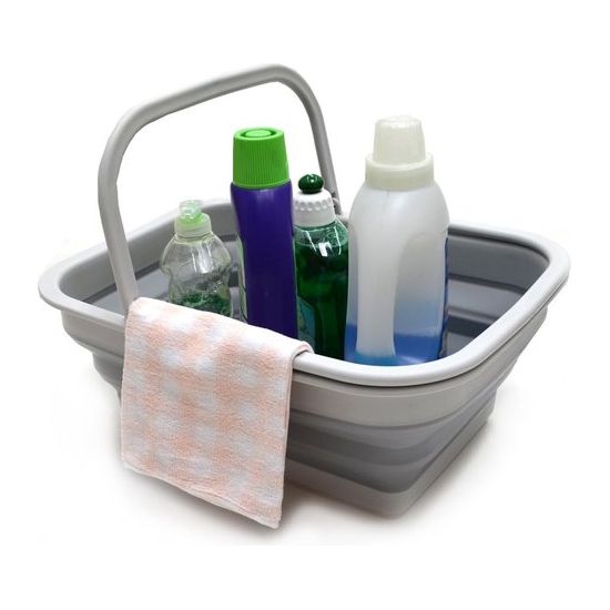 Opvouwbare kuip van 9,2 liter met handvat - Draagbare picknickmand voor buiten - Opvouwbare boodschappentas - Ruimtebesparende opslagcontainer (grijs)