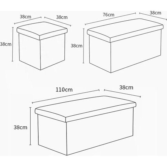 Zitbank met opbergruimte, opvouwbaar, belastbaar tot 300 kg, linnen, 38 x 38 x 38 cm