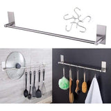 Towel Rail 5 Hooks No Drilling Kitchen Rail Hanging Rail Self-Adhesive Towel Holder Bathroom and Kitchen No Drilling Stainless Steel 40 cm (2)