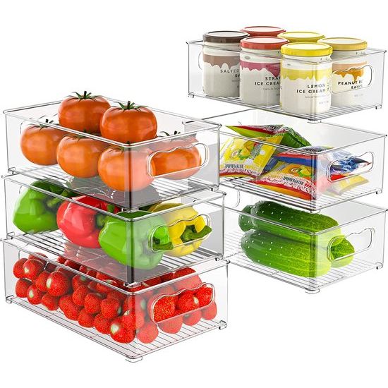 Koelkastorganizer, set van 6 (3 maten), koelkastorganizer, keukenorganizer voor eetkamer, vriezer, kast, lade, kantoor, BPA-vrij