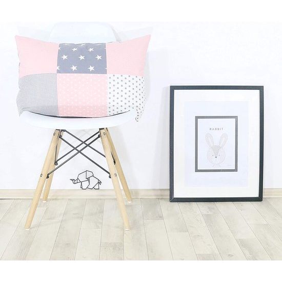 Kussensloop 40 x 60 cm, kinderen en baby, rozegrijs (Made in EU) - kussensloop van katoen met ritssluiting, overtrek ook geschikt voor sierkussens, motief: sterren, patchwork design