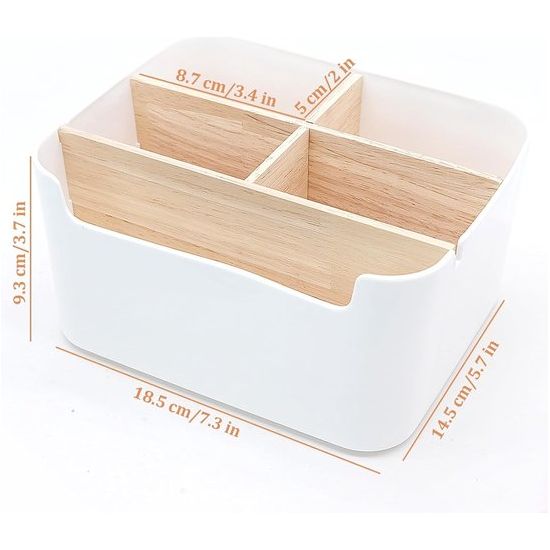 Desktop organizer, 5 vakken, houten tafelorganizer, desktop, stationery, opbergbox, kantoor, bureau, multifunctionele opbergdoos voor pennen, cosmetica, smartphones (wit)