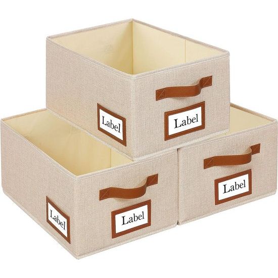 3 stuks stoffen opbergdozen, opvouwbare opbergkist, organizer met handvat, grote opbergmand, opbergdozen voor kledingkast, kleding, boeken en speelgoed (40 x 30 x 20 cm, beige)