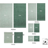 set van 12 badstoffen handdoeken, 2 x badhanddoeken, 4 x handdoeken, 2 x gastendoekjes, 2 x washandjes, kleur hoogren/dennengroen