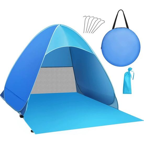 trandschelptent, draagbaar, extra licht strandtent, voor 2-3 personen, inclusief draagtas en tentstokken, uv-bescherming, strandtent voor familie, strand, tuin, camping