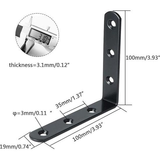 Planksteunframe zwart hoge prestaties 10 stuks wandhouder voor planken, roestvrij stalen hoekhouder, L-vormig zwart 100 x 100 mm