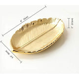 Golden Leaf Shaped Kleine keramische sieraden ring snack dessert serveerbord halsketting armbandhouder lade organizer - klein bladgoud