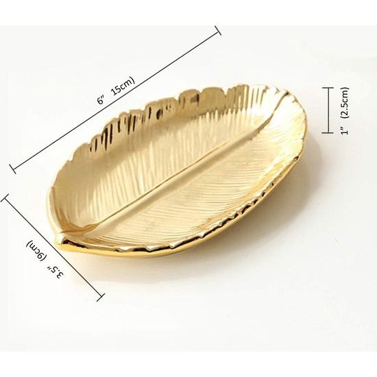 Golden Leaf Shaped Kleine keramische sieraden ring snack dessert serveerbord halsketting armbandhouder lade organizer - klein bladgoud