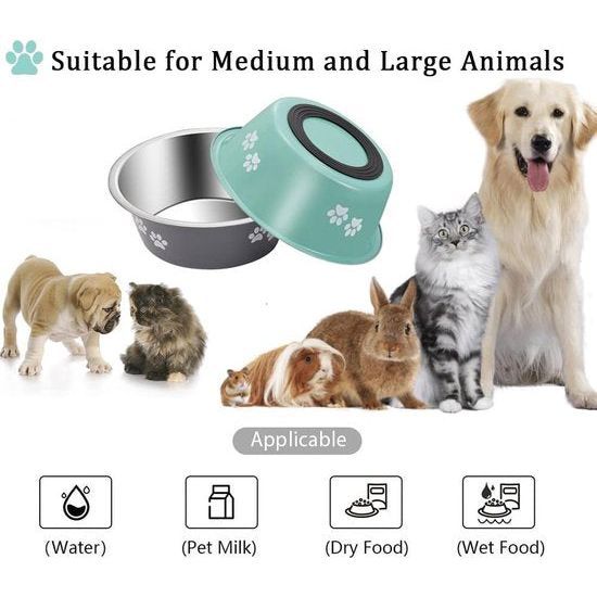 Hondenvoerbak, set van 2, roestvrijstalen voerbak met antislip siliconen bodem, waterbak en voerbak voor kleine, middelgrote en grote honden en katten (860 ml).