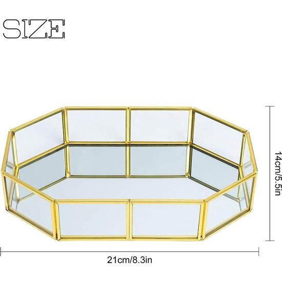 Cosmetische sieraden spiegel lade metalen decoratieve glazen lade sieraden organisator parfum plaat voor dressoir, badkamer om op te bergen en te organiseren